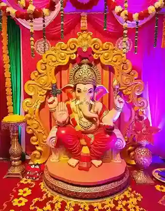 Beautiful Ganesh Chaturthi decoration with flowers and vibrant background | Ganesh Chaturthi Flower Decoration | Festival Decorations | Decorations Guru